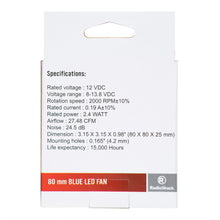 Load image into Gallery viewer, 80mm Blue LED Fan